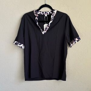 Black blouse with cheetah print on vneck and sleeve size XL
